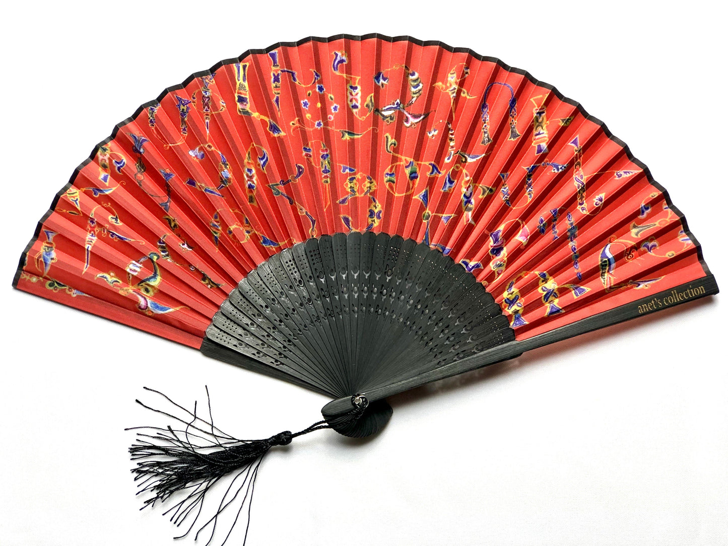 Armenian Alphabet Red Hand Fan