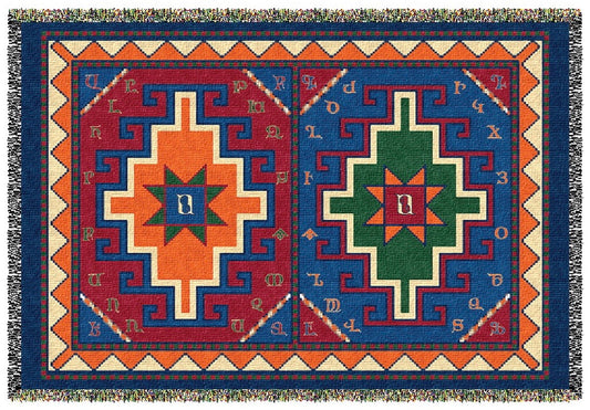 Armenian Alphabet Tapestry Throw on a Rug Design