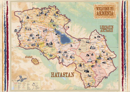 Canvas print of Map of Armenia by Anet's Collection